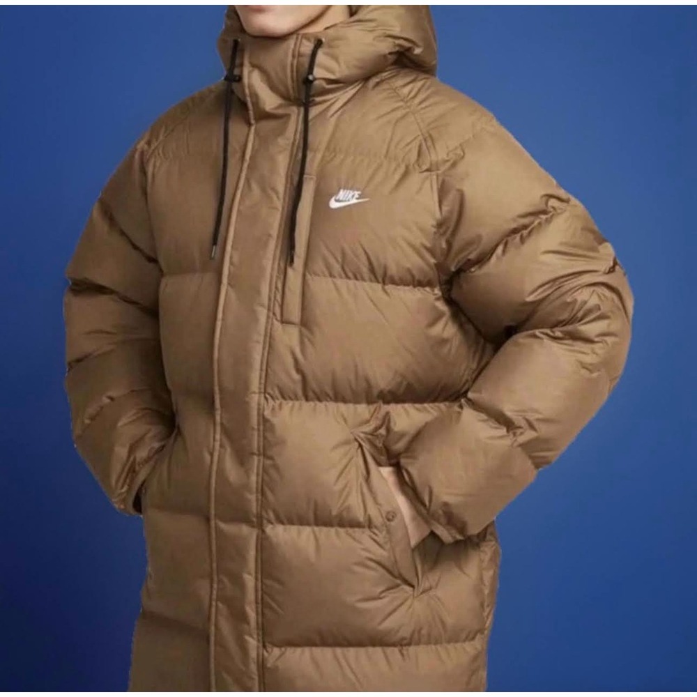 Mens Sz L Nike Sportswear Club Puffer Parka Long Jacket Zip Up Brown IB2973-235